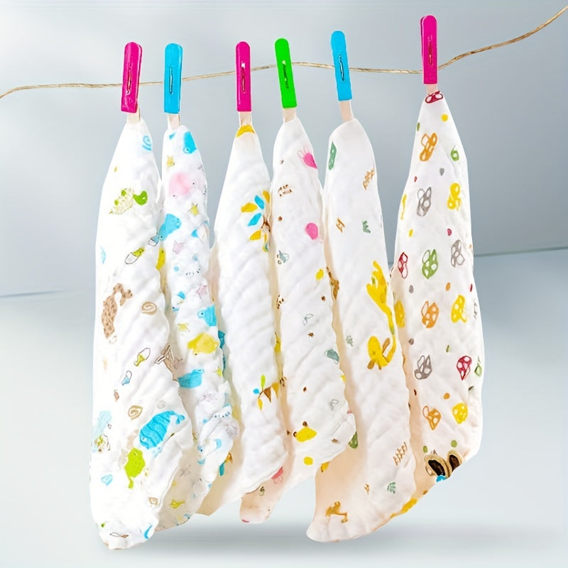 5pcs Children's Six-layer Cotton Printed Square Towels Face Towels