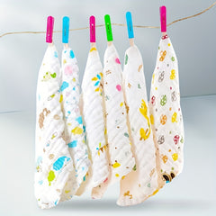 5pcs Children's Six-layer Cotton Printed Square Towels Face Towels