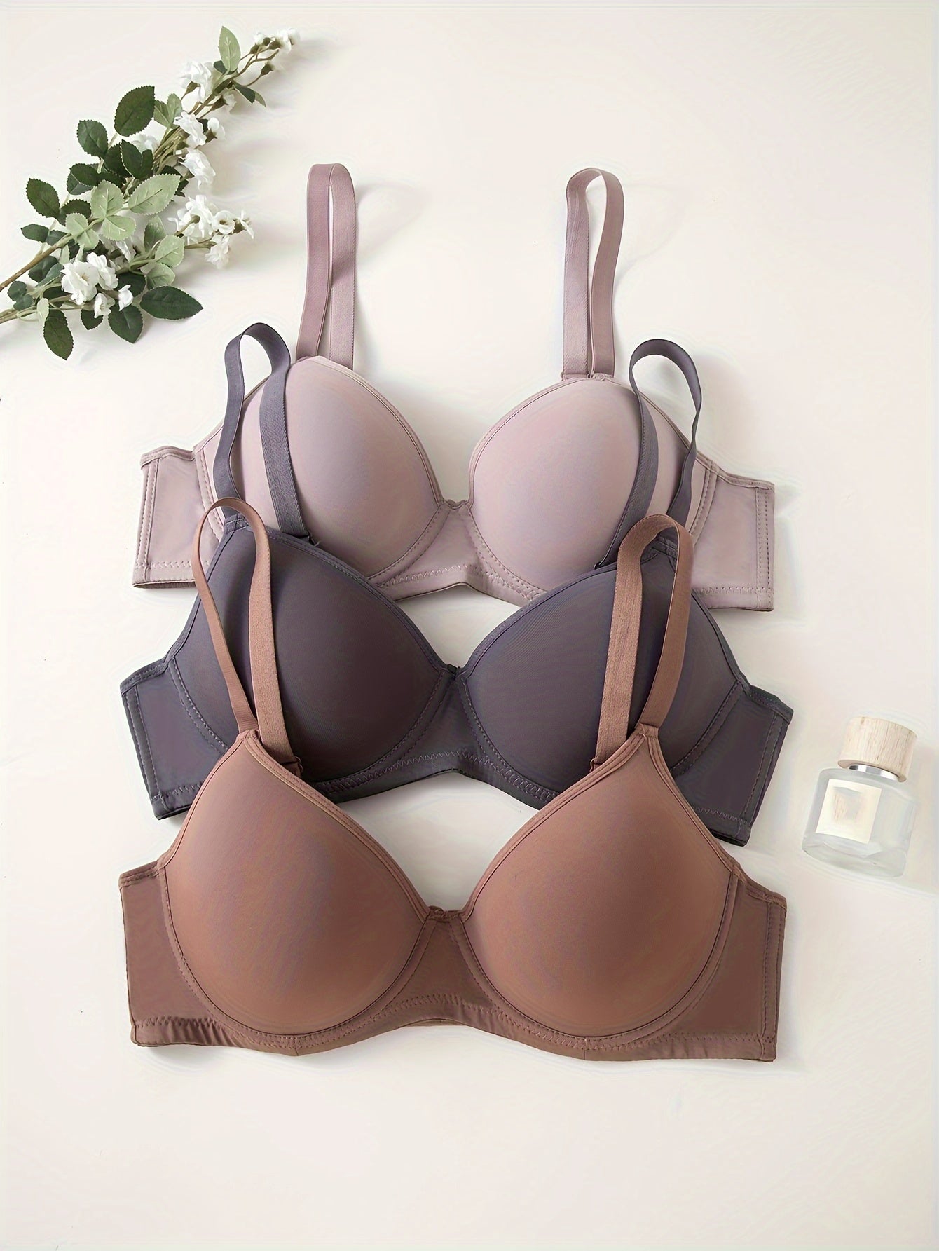 3pcs Solid Seamless Anti Sagging Underwire Bra, Simple Comfy Push Up Bra, Women's Lingerie & Underwear