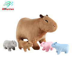 Adorable 34cm/13.38in Capybara Plush Dolls With 4 Baby Plush In Her Tummy - Perfect Gift For Kids Of All Ages! As Halloween, Chrismas Gift