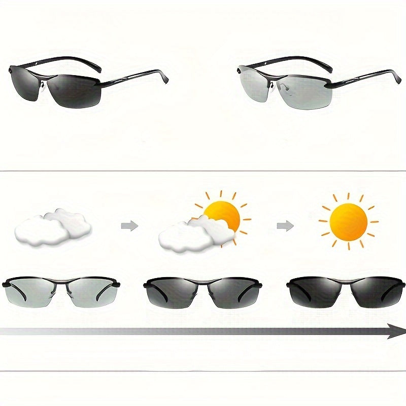 Polarized Photochromic Fashion Glasses, Trendy Classic Black Rimless Rectangle Fashion Glasses