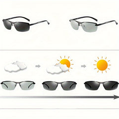 Polarized Photochromic Fashion Glasses, Trendy Classic Black Rimless Rectangle Fashion Glasses