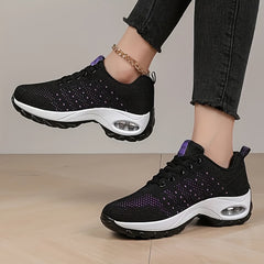 Trendy Womens Chunky Knit Sneakers - Ultra-Breathable & Pillow-Soft Comfort - Stylish Lace-Up Outdoor Shoes for Everyday Adventures