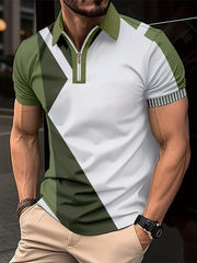 Versatile Summer Casual Men's Golf Shirt - Breathable, Stretch-Fit, Durable, Color Block Design with a Stylish Lapel