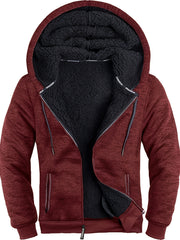 Ultra-Warm Mens Fleece Lined Hooded Coat - Extra-Thick Solid Color Jacket with Luxurious Sherpa Lining - Stylish Long Sleeve Hoodies for Cozy Autumn & Winter Wear