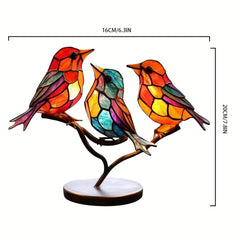 Stained Glass Style Bird Tree Branch Desktop Decor, Lifelike Metal Bird Tree Branch Decoration, Double-Sided Colorful Hummingbird Craft Sculpture, Essential Bedroom Ornament, Suitable As A Gift For Bird Enthusiasts.