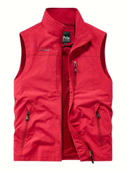 Mens Stylish Cargo Vest with Zipper Pockets - Rugged Stand Collar Zip-Up for Spring Summer Outdoors - Perfect for Fishing & Photography Adventures