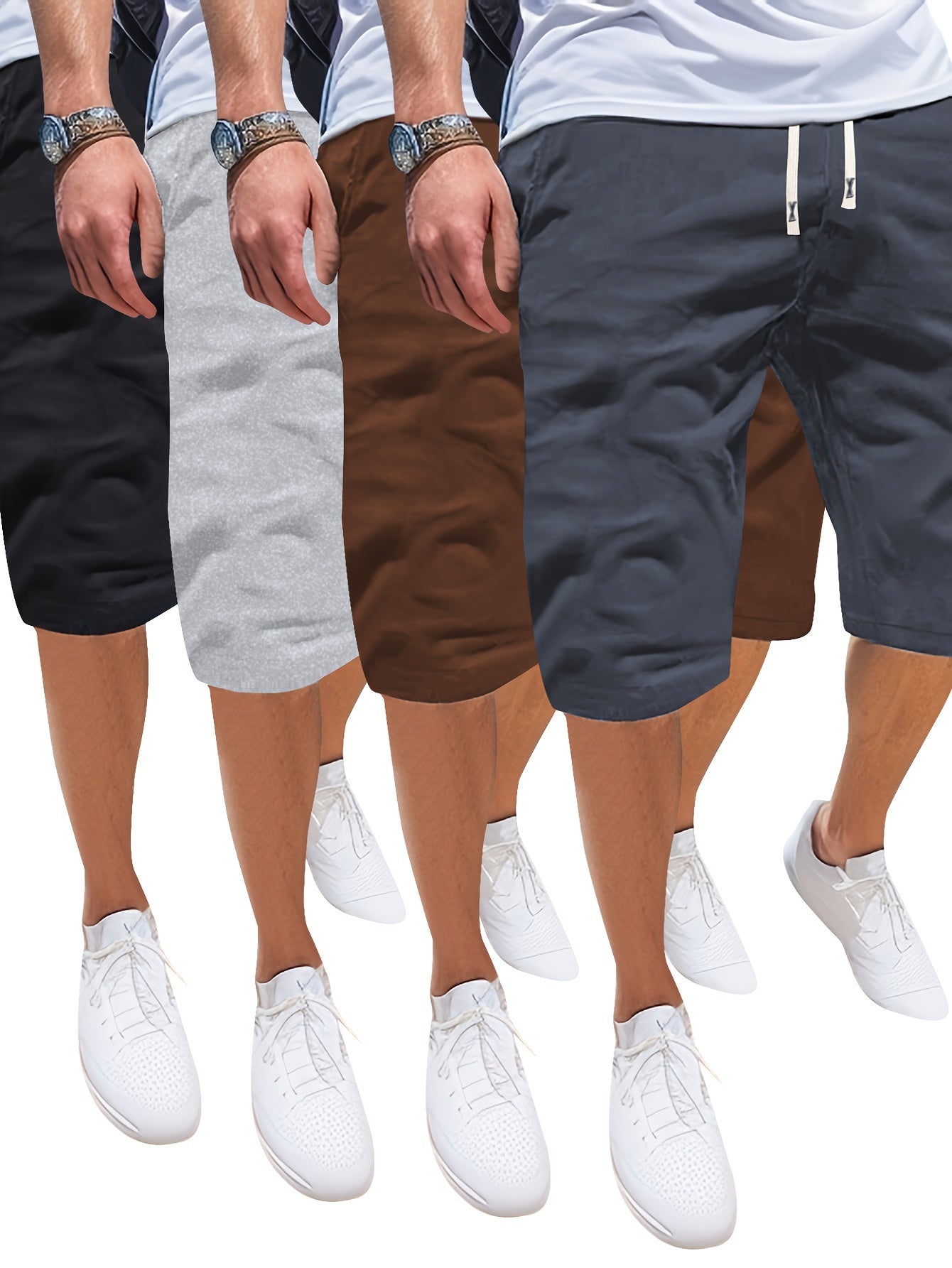 4pcs Set of Vibrant Solid Color Drawstring Shorts - Adjustable Fit, Convenient Pockets, Ultra-Comfy, Ideal for Mens Summer Jogging, Running, Hiking, and Outdoor Activities - Perfect for Casual Sports Wear