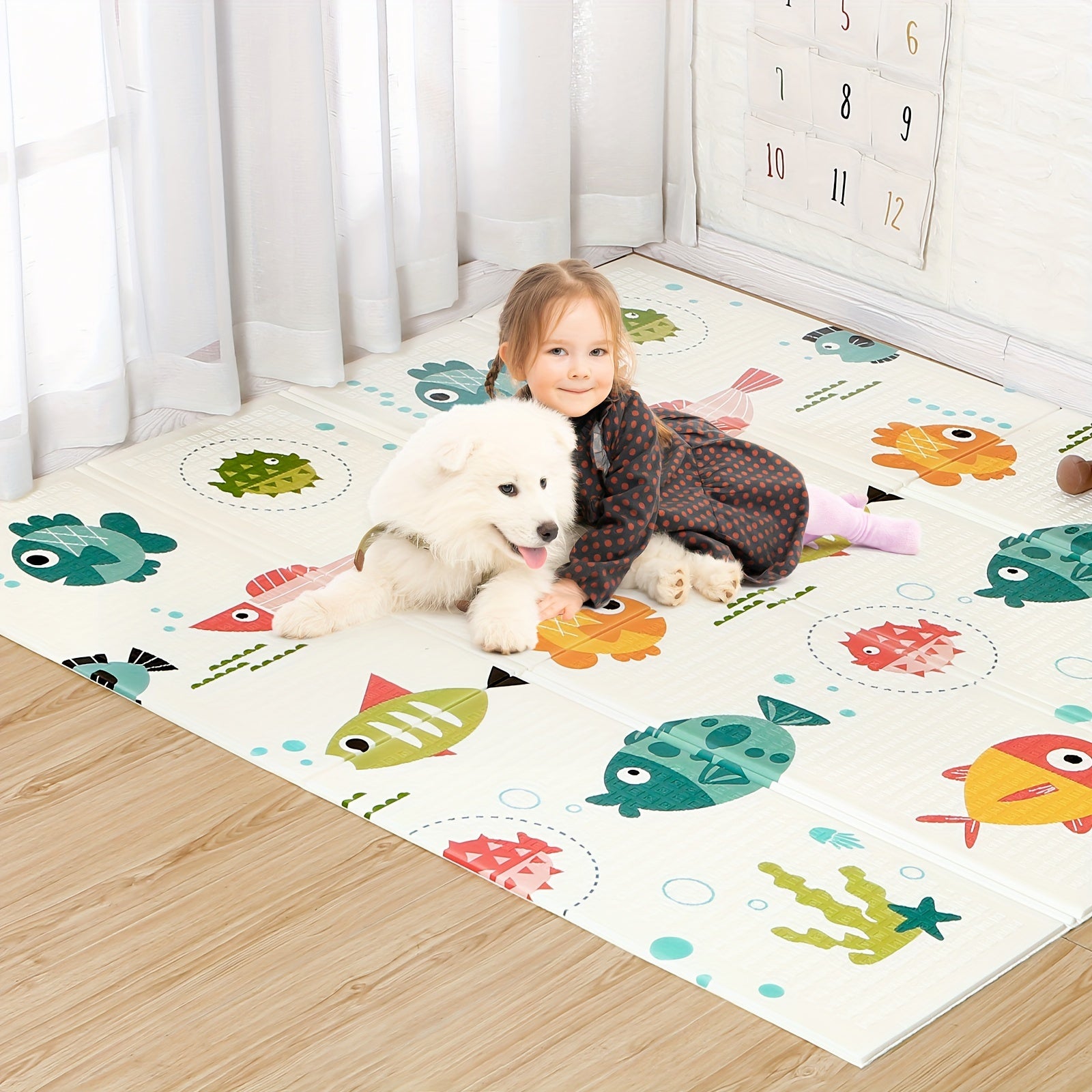 OSLINE Baby Play Mats for Floor, Newborn Foldable Foam Playmat, Baby Crawling Mat, Large Baby Soft Play Mats for Floor From Birth, Waterproof Double-Sided Play Mat for Toddlers (197×177×1cm)