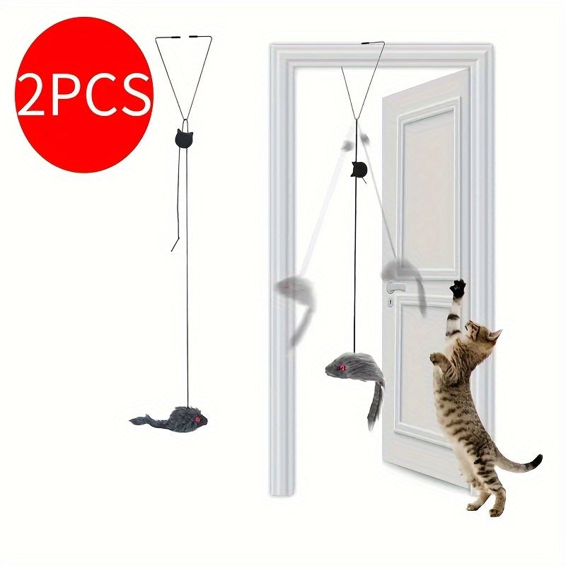 1pc Adjustable Hanging Cat Teaser Toy With Plush Material, Door Frame Clamp, Interactive Play Exercise For Kittens, Indoor Cats Entertainment Accessory, Antiskid Rubber Ends - Kerala Elegance