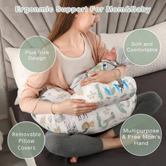 Battop Plus Size Nursing Pillow With Adjustable Waist Strap & Removable Cover - Extra Support For Breastfeeding Moms, Soft Cotton, Easy Clean Pillow For Baby Breastfeeding Pillow