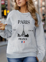 Parisian Chic Sweatshirt - Relaxed Fit, Long Sleeve, Crew Neck, Casual Style for Women - Perfect for Everyday Wear, Womens Clothing