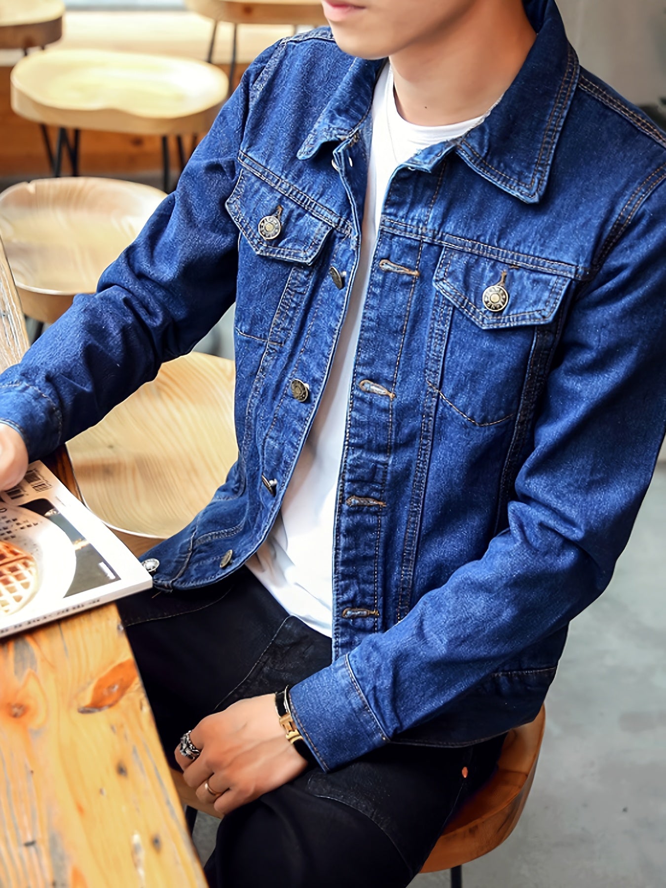 Men's Casual Denim Jacket, Spring/Autumn Fashion Outerwear, Slim Fit Jean Motorcycle Jacket, Trendy Versatile Streetwear