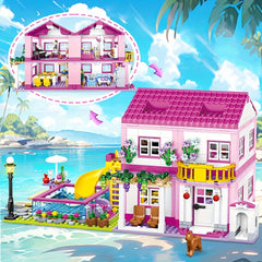 Summer Villa Castle Building Blocks Set For Girls - City Street View With Swimming Pool, Diy Pretend Play Toy - Perfect Christmas, Birthday Gift For Ages 14+