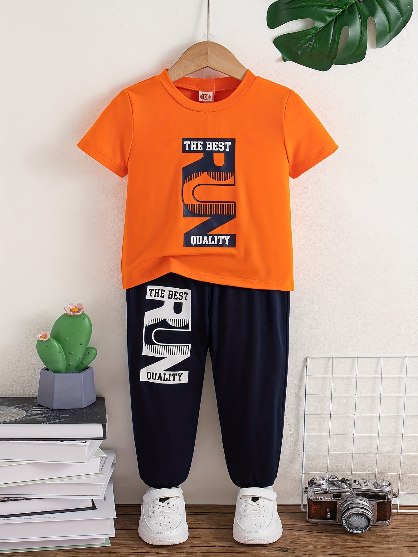 2pcs Boys Vibrant Letter Print Versatile Short Sleeve T-shirt & Pants Set, Cool, Lightweight And Comfy Summer Clothes