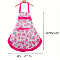 Versatile Floral Apron With Pockets - Adjustable, Breathable & Waterproof For Cooking, Baking, Gardening & More