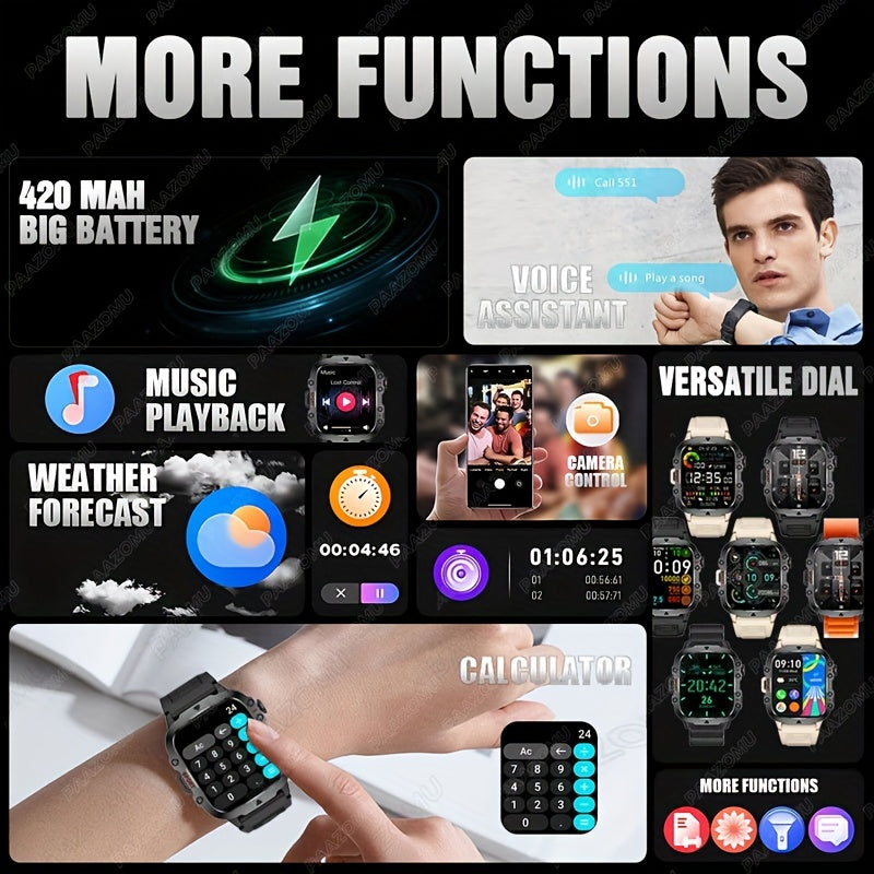 New Rugged Smart Watch Men Wireless Call IP68 Waterproof Sport Fitness AI Voice Outdoor Smartwatch For Mobile Phones