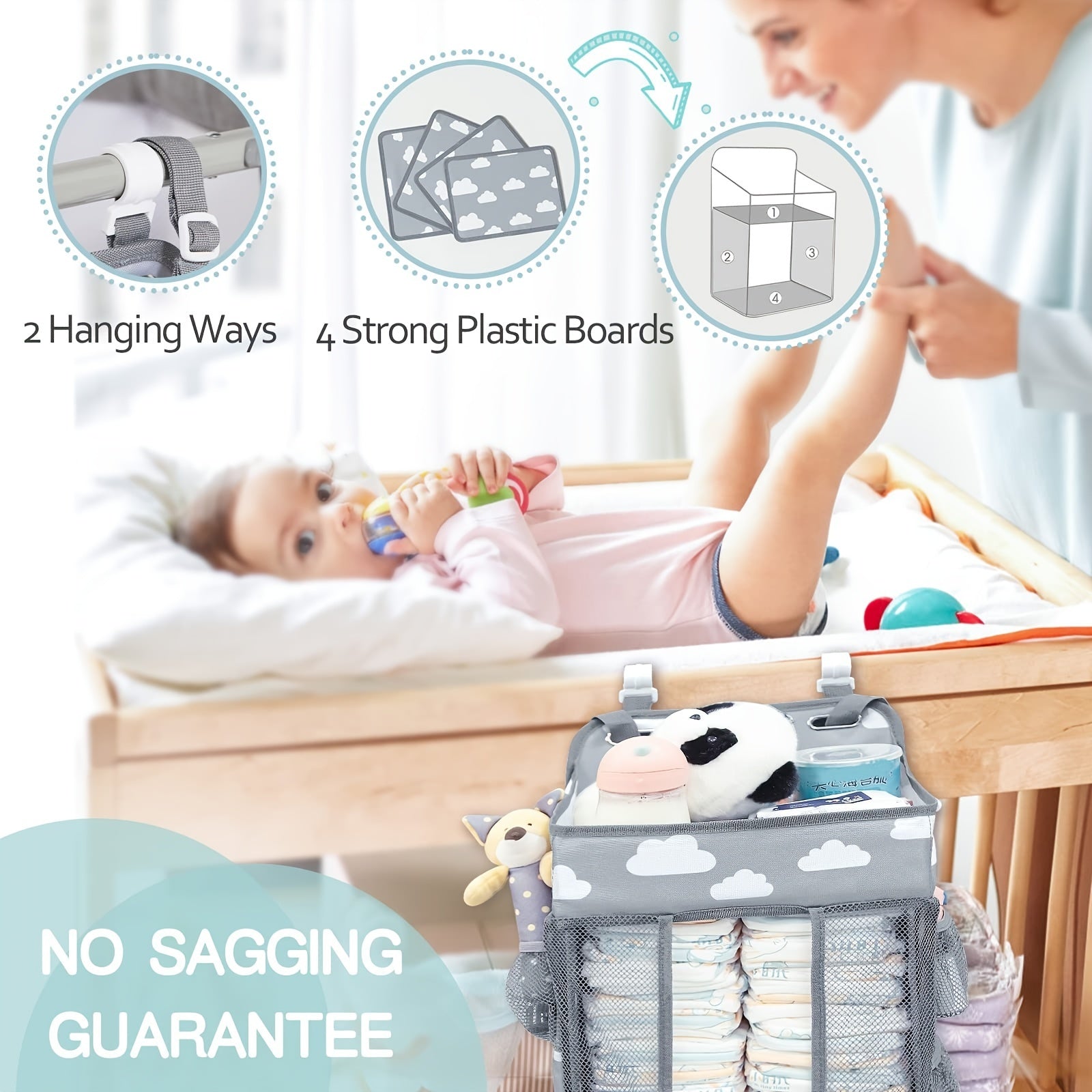 Jumbo Diaper Storage Organizer - Ultra-Functional Hanging Bag with Adorable Design, Effortless Wall-Mounted Nappy Caddy for Practical Large Capacity Storage