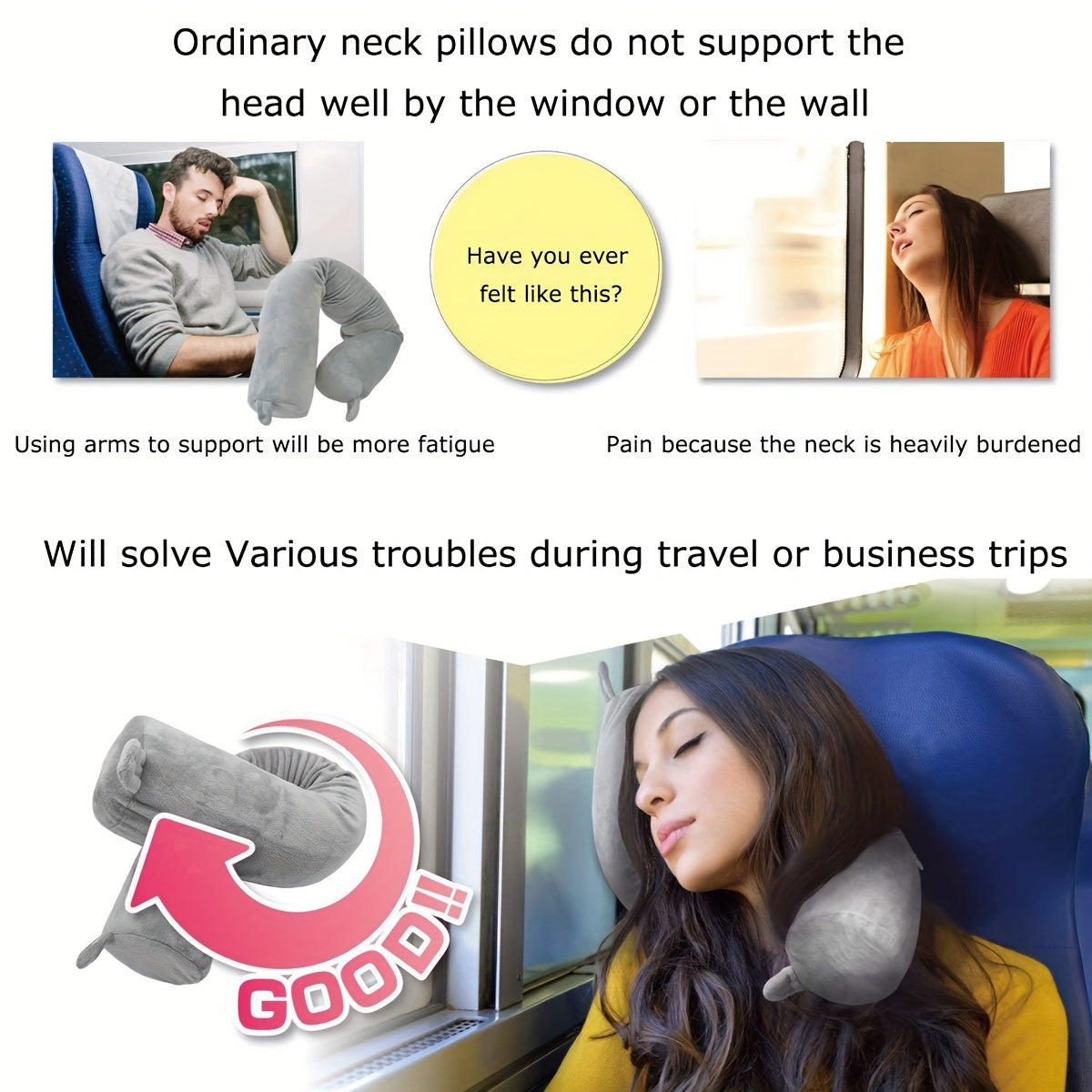 1pc Cylindrical U-Shaped Pillow, Can Be Twisted, Travel Pillow Memory Cotton Neck Pillow Built-In Keel Skeleton