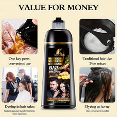 420ml Black Hair Color Shampoo For Gray Hair, Instant Hair Dye Shampoo, Hair Coloring In Minutes, Natural And Long Lasting Color Hair Dye Shampoo For Men And Women