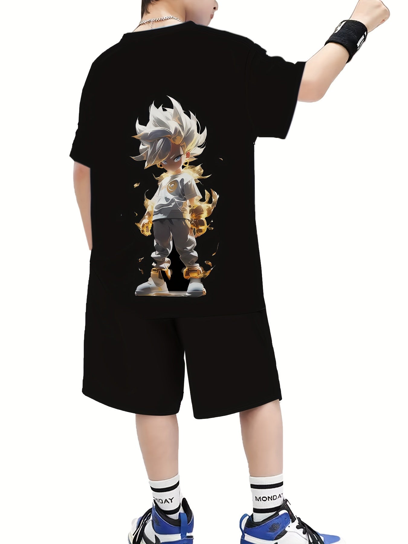 2pcs Boys Anime Boy Print Versatile Short Sleeve T-shirt & Shorts Set, Cool, Lightweight And Comfy Summer Clothes