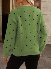 Polka Dot Knit Sweater - Relaxed Fit Casual Long Sleeve Crew Neck Sweater for Women, Perfect for Everyday Wear, Womens Clothing