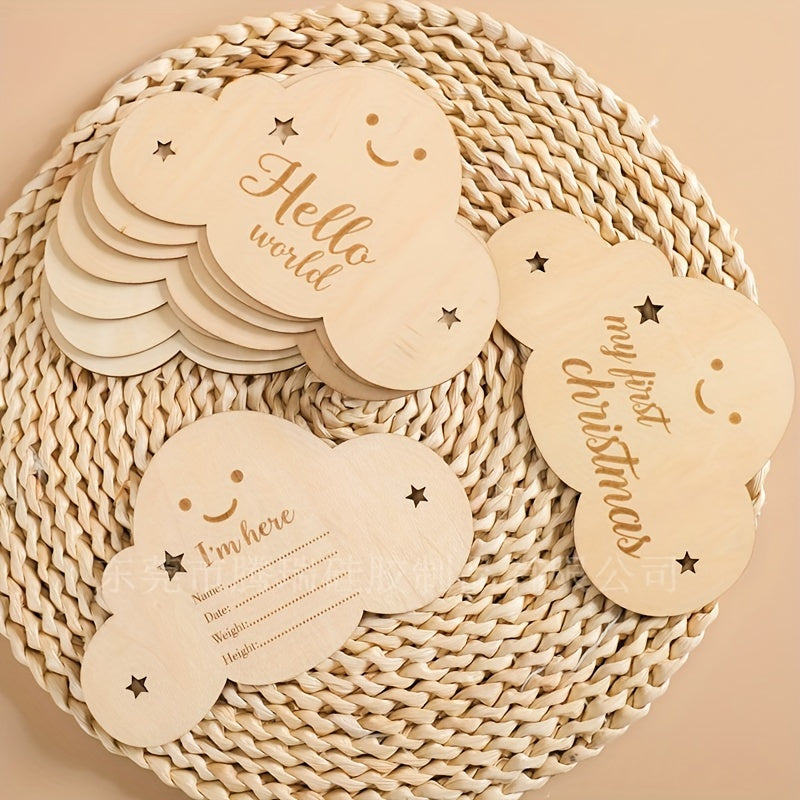 8pcs/set Creative Cloud Milestone Cards, Wooden Milestone Birth Sign, Photography Milestone Card, First Year Growth Card, Pregnancy Journey Milestone Markers For Photo Props