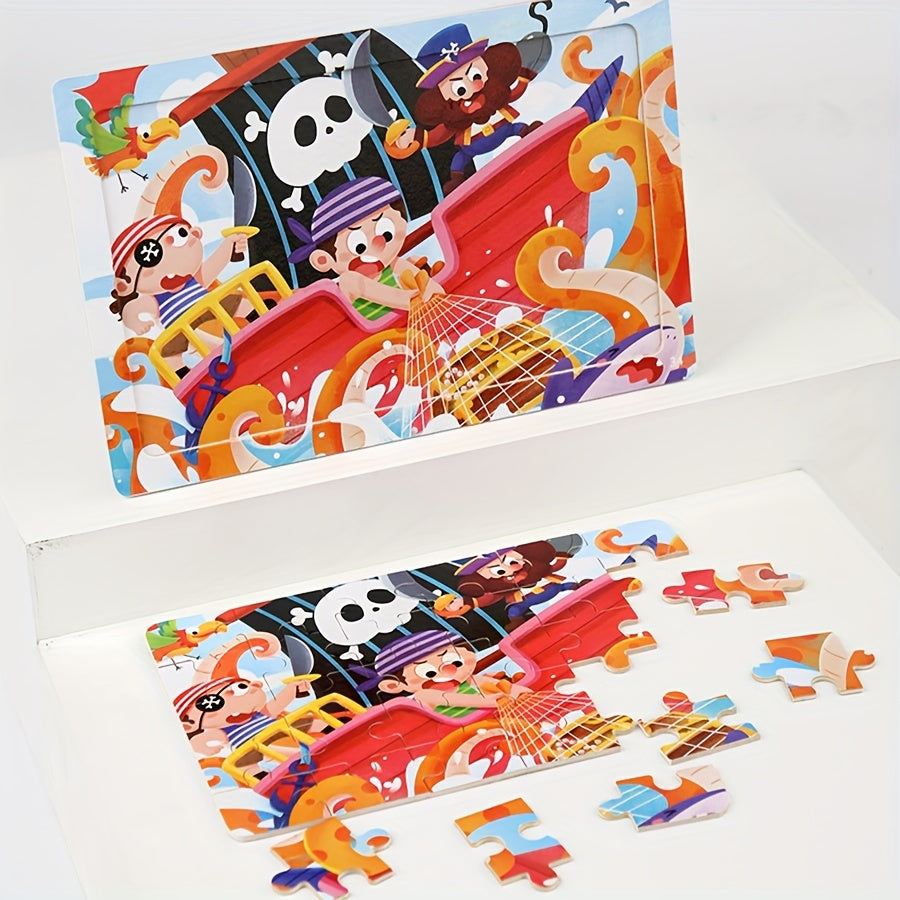 Wooden 30-Piece Large Cartoon Puzzle: Early Education for Kids, Enhances Hand-Eye Coordination, Suitable for Ages 3-8