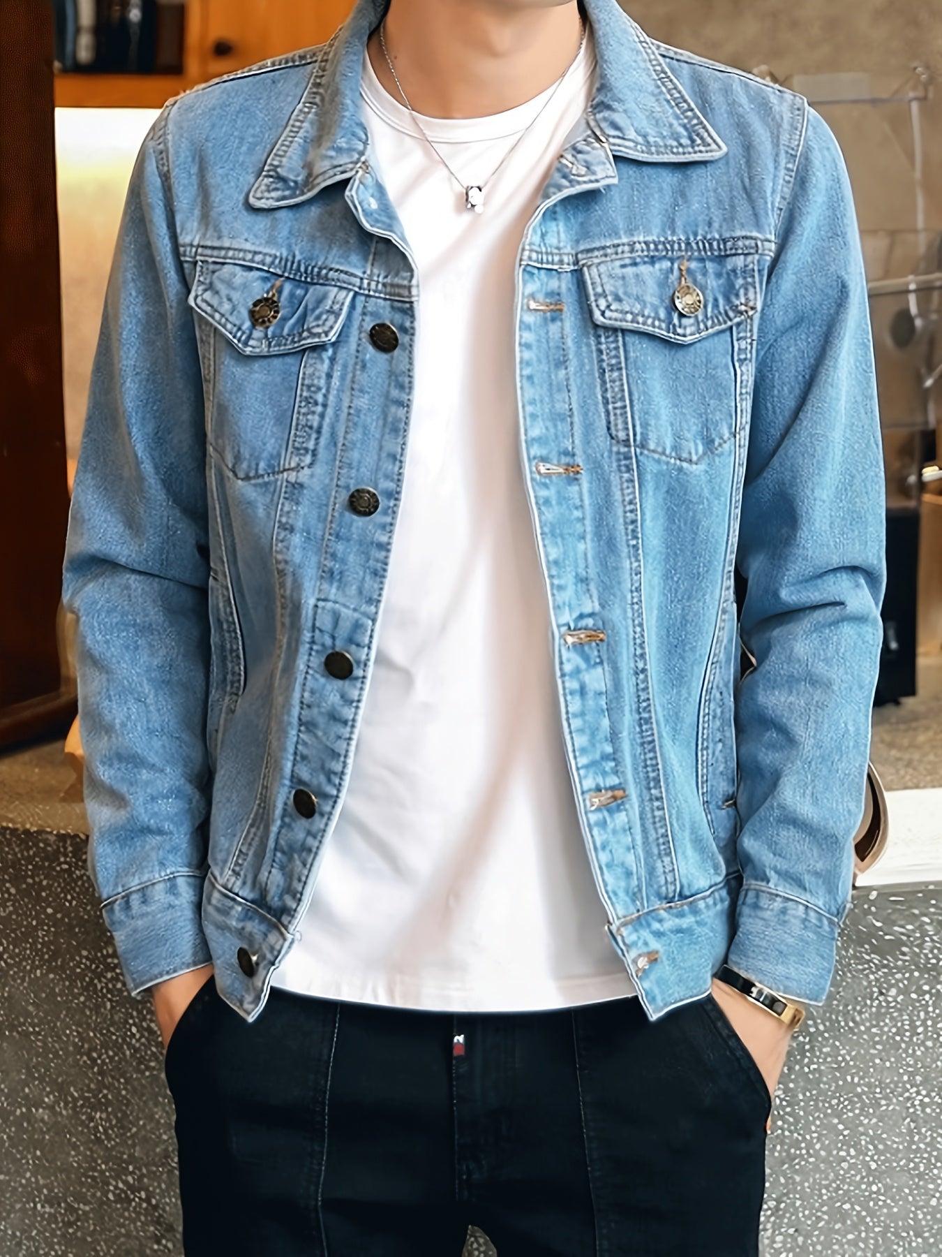 Men's Casual Denim Jacket, Spring/Autumn Fashion Outerwear, Slim Fit Jean Motorcycle Jacket, Trendy Versatile Streetwear