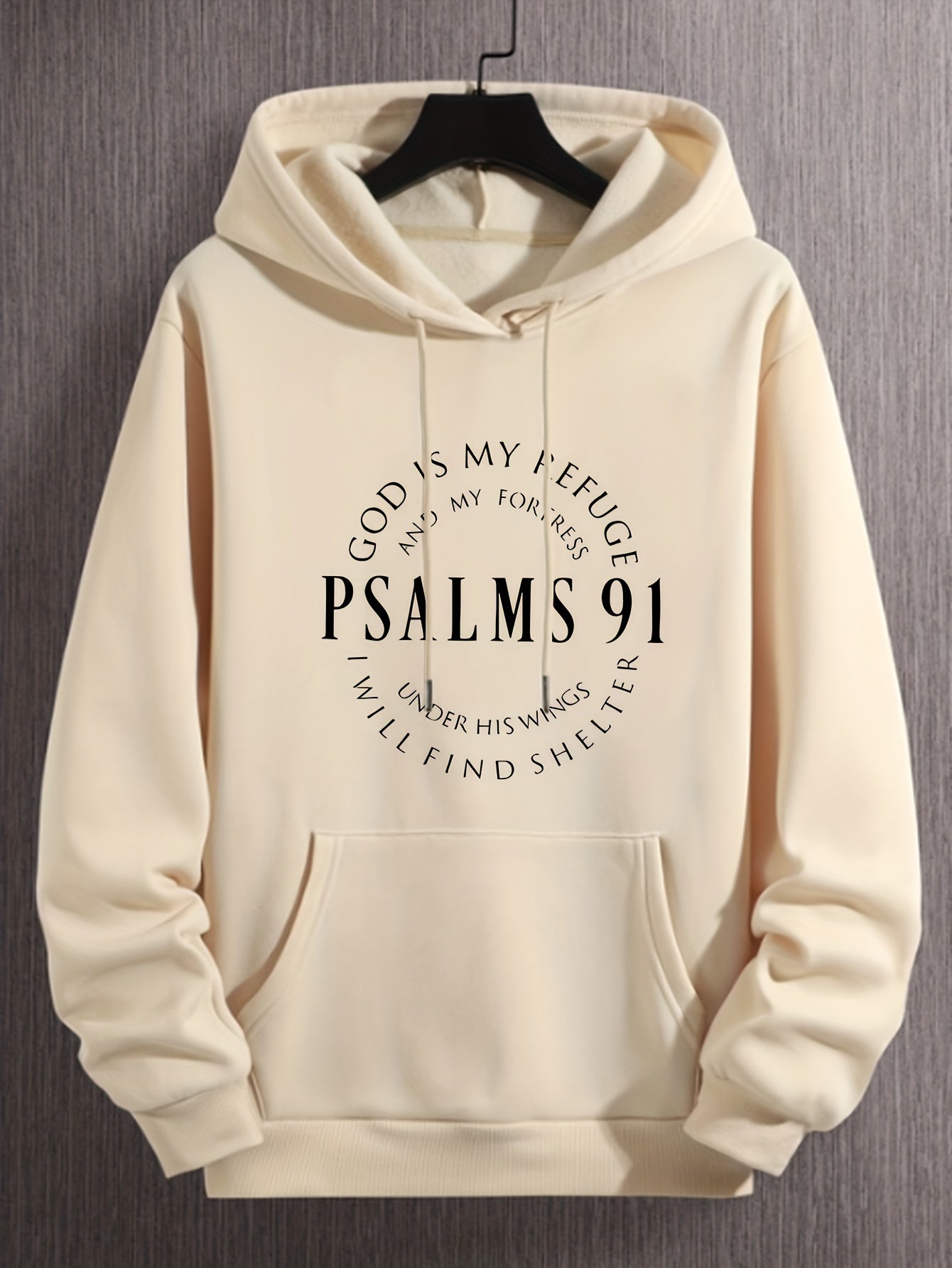 Mens PSALMS 91 Graphic Hoodie - Loose & Cozy with Kangaroo Pocket - Trendy Drawstring Pullover for Autumn Winter - Durable & Stylish Warmth