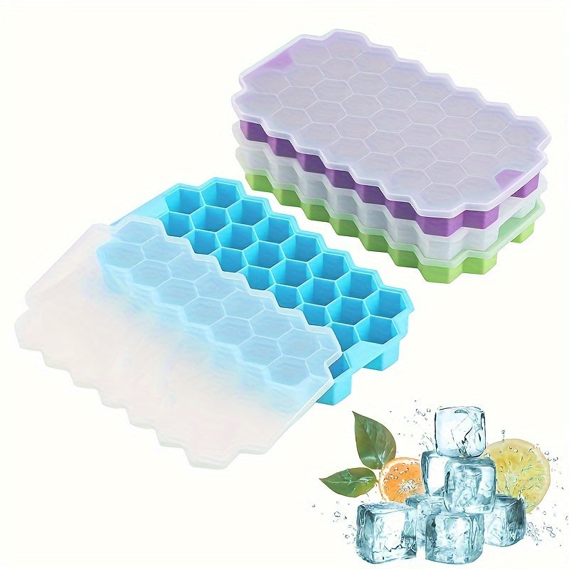 37-Cavity Silicone Honeycomb Ice Cube Tray With Lid - Food Grade, Flexible Mold For Soft Drinks, Whisky, Cocktails & More - Kitchen Bar Accessory Silicone Ice Cube Tray Silicone Ice Cube Tray With Lid