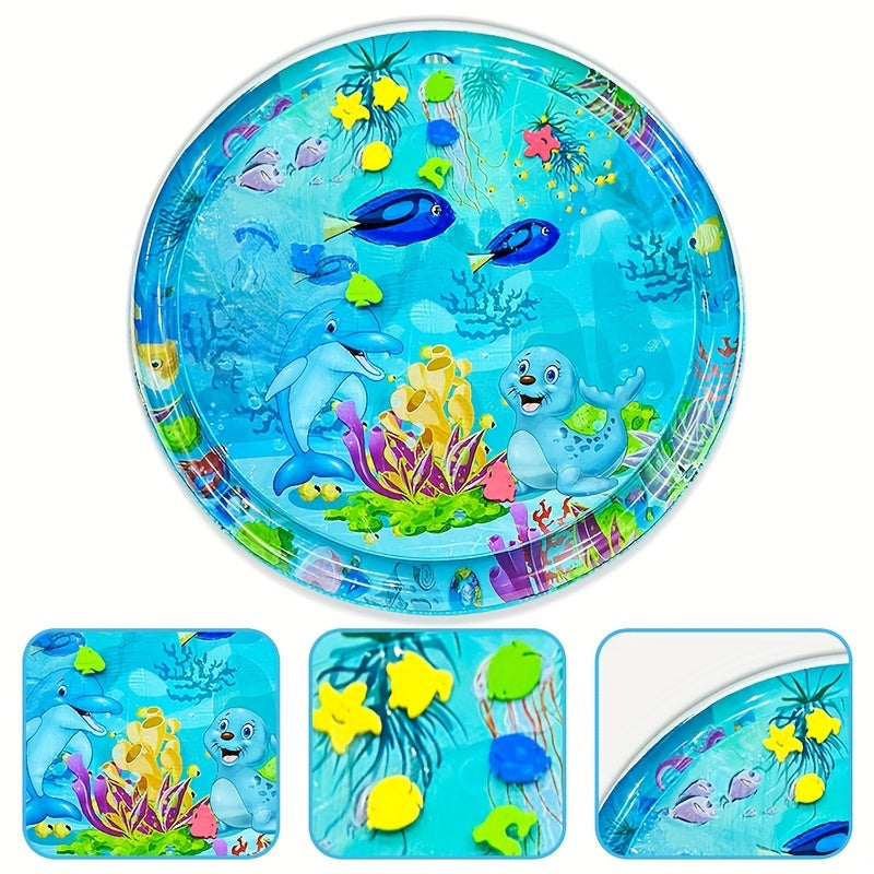 1pc Blue Round Inflatable Play Mat, 100cm/39.4in Seal Tummy Time Crawling Mat, Cartoon Game Water Mat, Great Christmas Halloween Thanksgiving Day Gift, New Year's Gift, Valentine's Day Gift