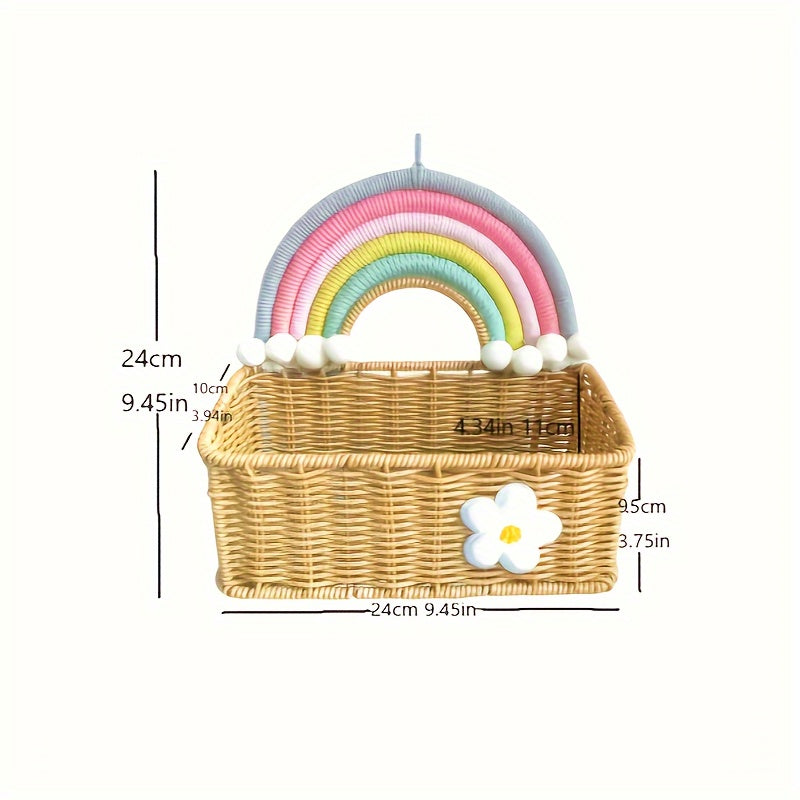 Charming Rainbow Bamboo Woven Basket - Perfect For Snacks, Cosmetics & Decorative Storage (1pc)