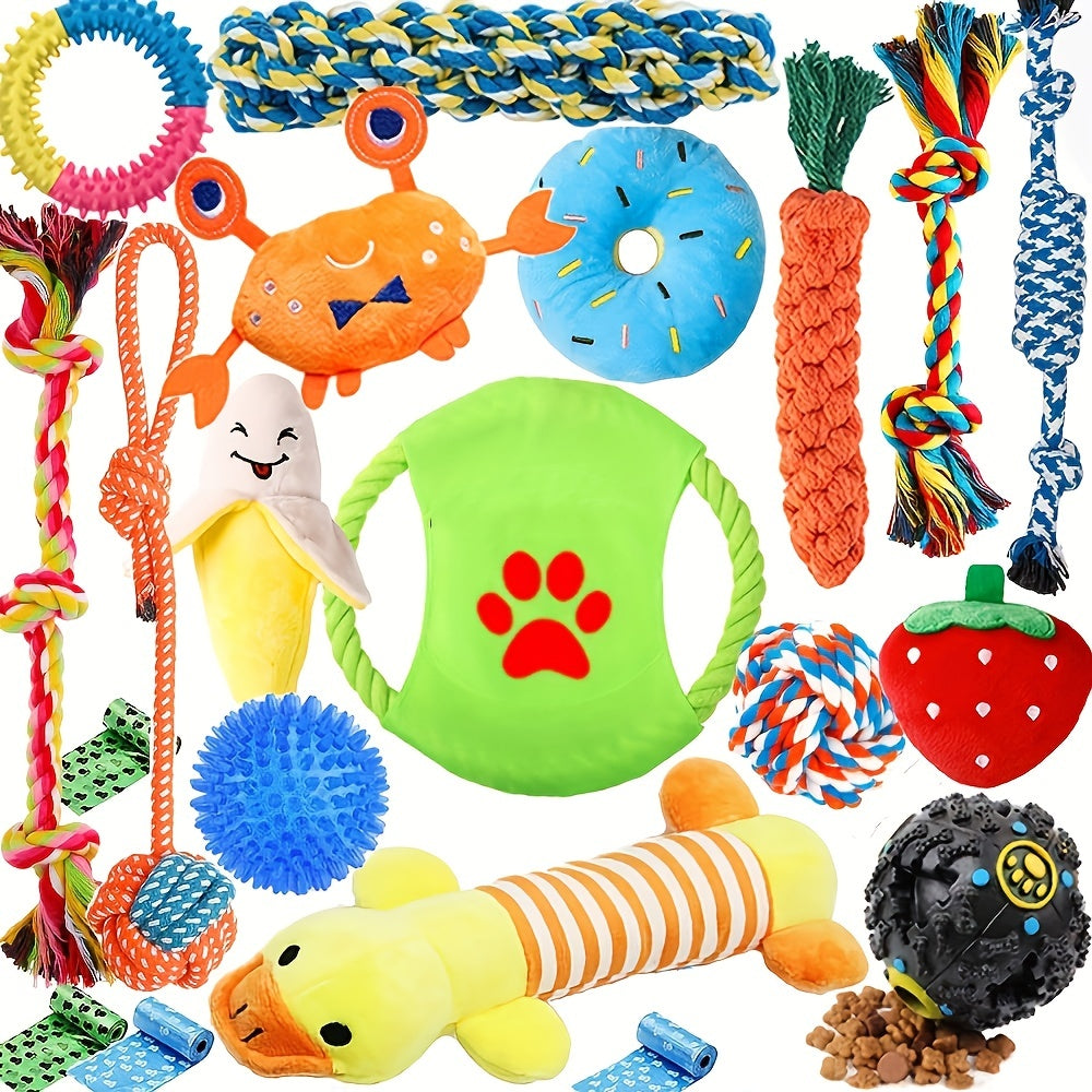 20 PCS Dog Toys, Puppy Chew Toys For Fun And Teeth Cleaning, Dog Squeak Toys, Treat Dispenser Ball, Tug Of War Toys, Puppy Teething Toys, Dog Rope Toys Pack For Medium To Small Dogs - Kerala Elegance