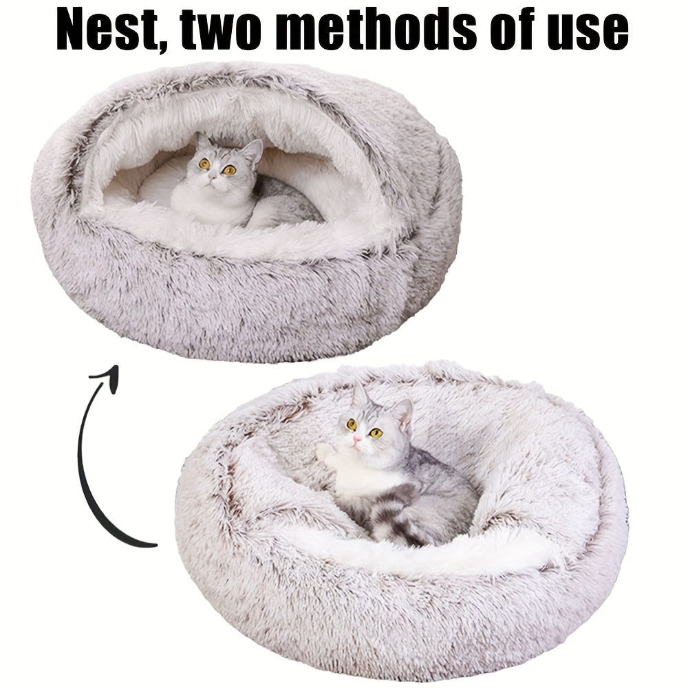 Versatile Plush Pet Bed With Large Cover - Anti-Anxiety Donut Cuddler For Indoor Cats & Small Dogs, Non-Slip Bottom, Washable Faux Fur Nest Ultimate Plush Pet Bed Confy Small Dog Bed