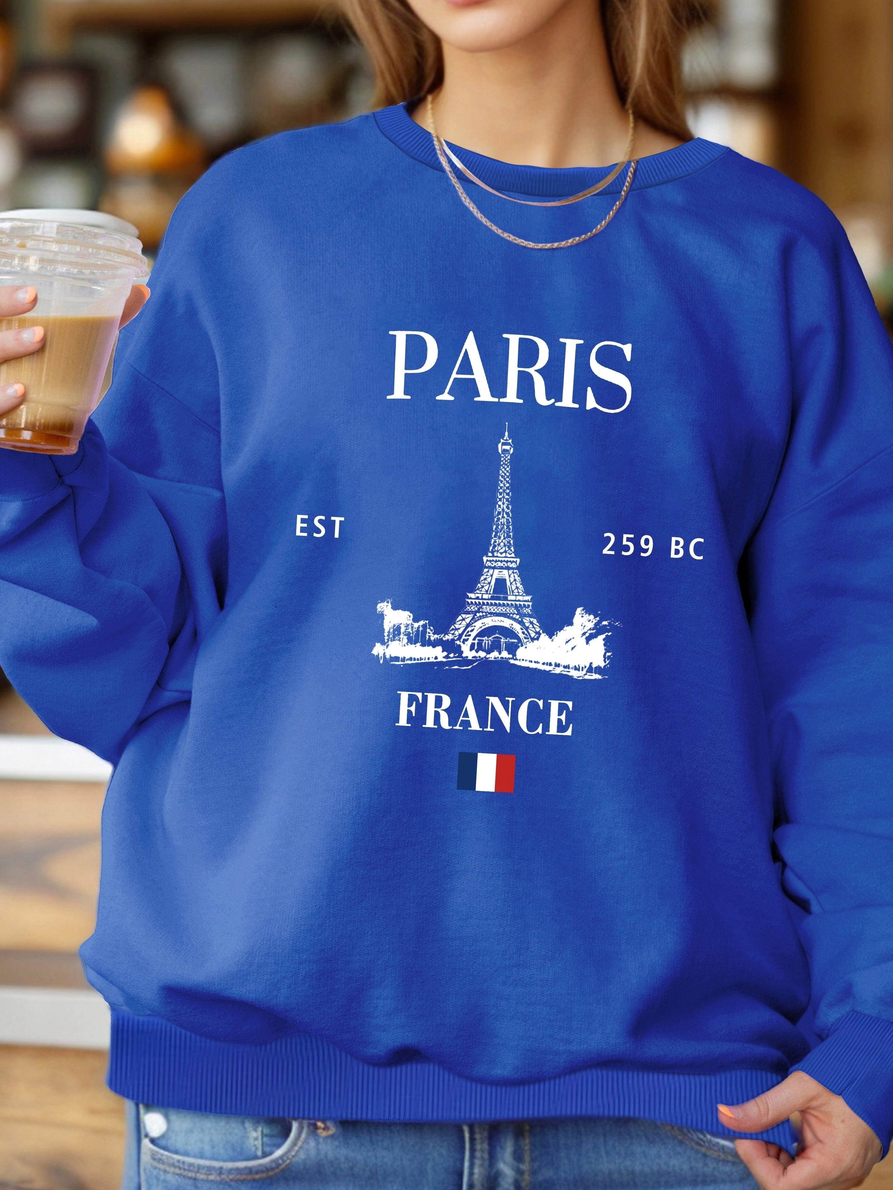 Parisian Chic Sweatshirt - Relaxed Fit, Long Sleeve, Crew Neck, Casual Style for Women - Perfect for Everyday Wear, Womens Clothing