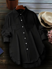 Solid Button Front Simple Shirt, Versatile Shirt For Spring & Fall, Women's Clothing