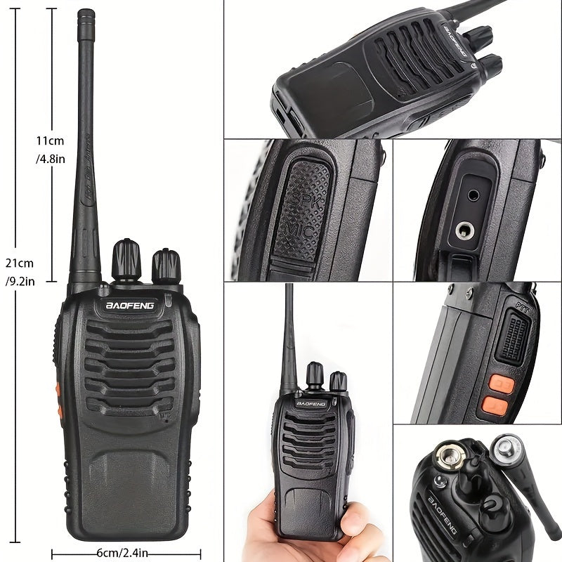 BF888S Walkie-talkie With Flashlight Function, 1500mAh Lithium Battery, USB Integrated Charger, Comes With Walkie-talkie Headphones, Dual Pack, 1-3 Kilometers Communication Distance.