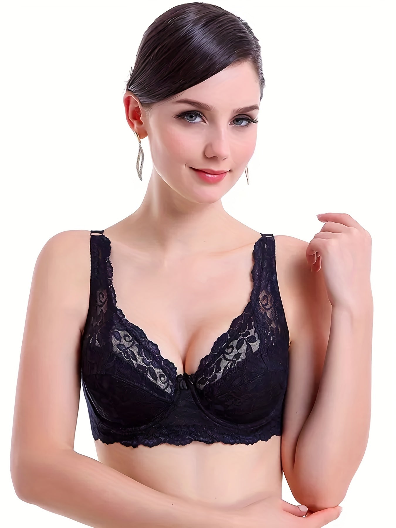 2pcs Luxurious Floral Lace Push Up Bras - Comfortable & Breathable with Bow Tie Detail - Soft Intimates Bra Set for Womens Lingerie Collection