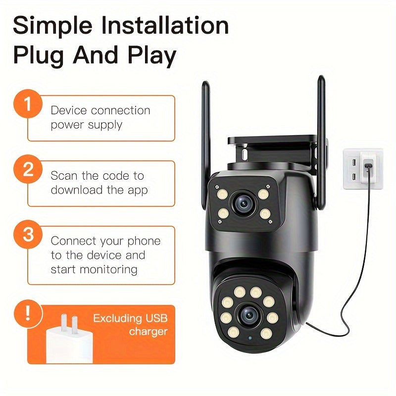 3PCS Multifunctional security camera wireless outdoor WiFi security monitoring 2K high-definition dual lens automatic rotation pan tilt night vision motion detection bidirectional call security camera