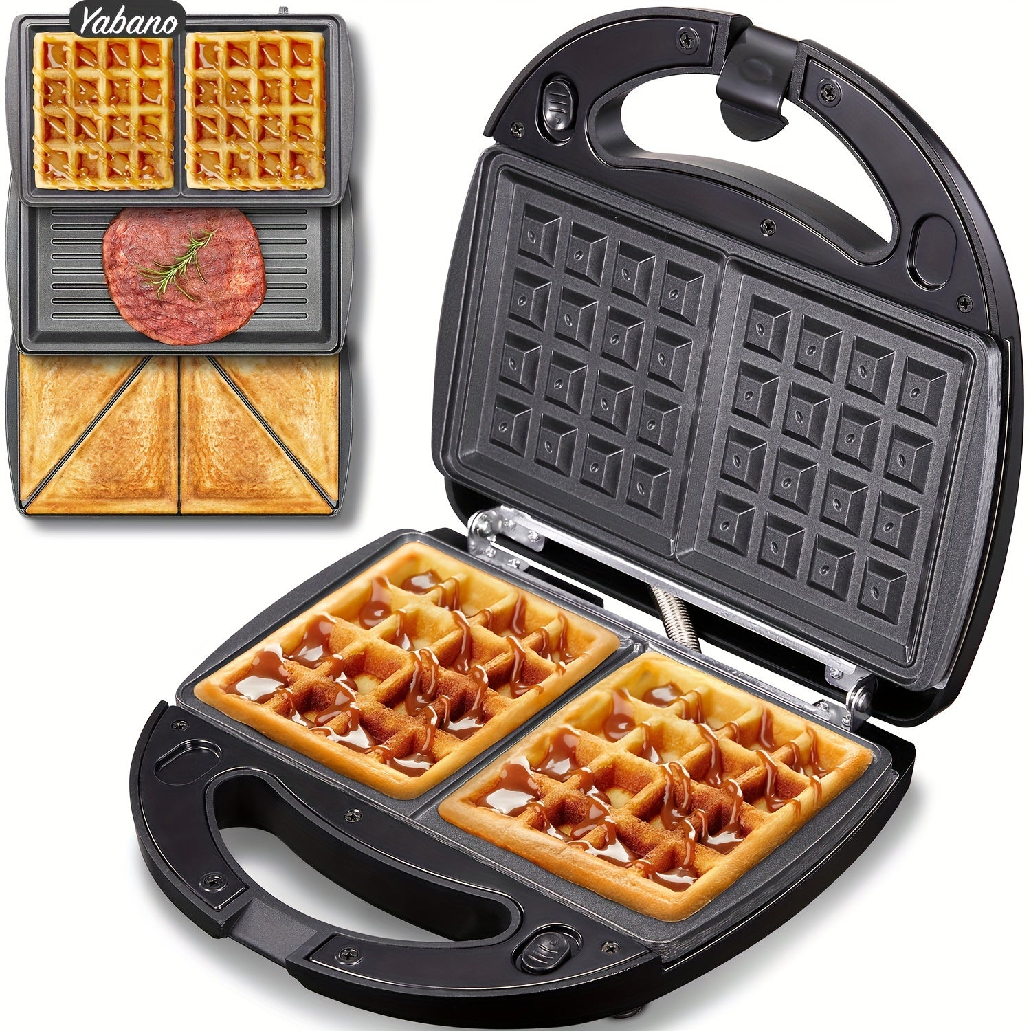 Yabano Sandwiches Toaster 3 in 1 Toastie Makers Waffle Maker Machine & Panini Maker Grill with Detachable Non-Stick Plates, LED Indicator Lights, Cool Touch Handle, Dishwasher Safe, 800W, Kitchen Gadgets Gifts For Mom Or Dad