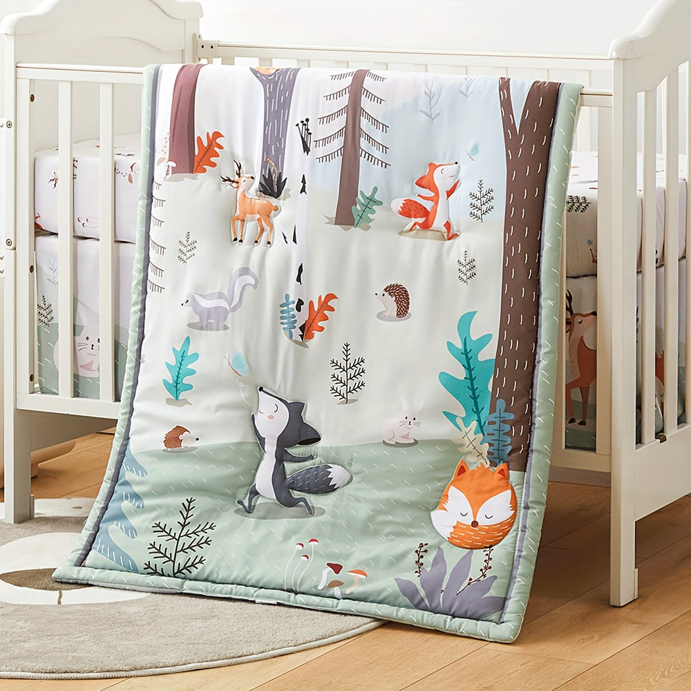 BEEWEED 1Pc Crib Bedding Quilt - Woodland Animals Print for Children - Ultra Cozy, Breathable, And Skin-Friendly - All Season Quilt for Cribs - Suitable for 0-3 Year Olds - Made of Polyester Fiber