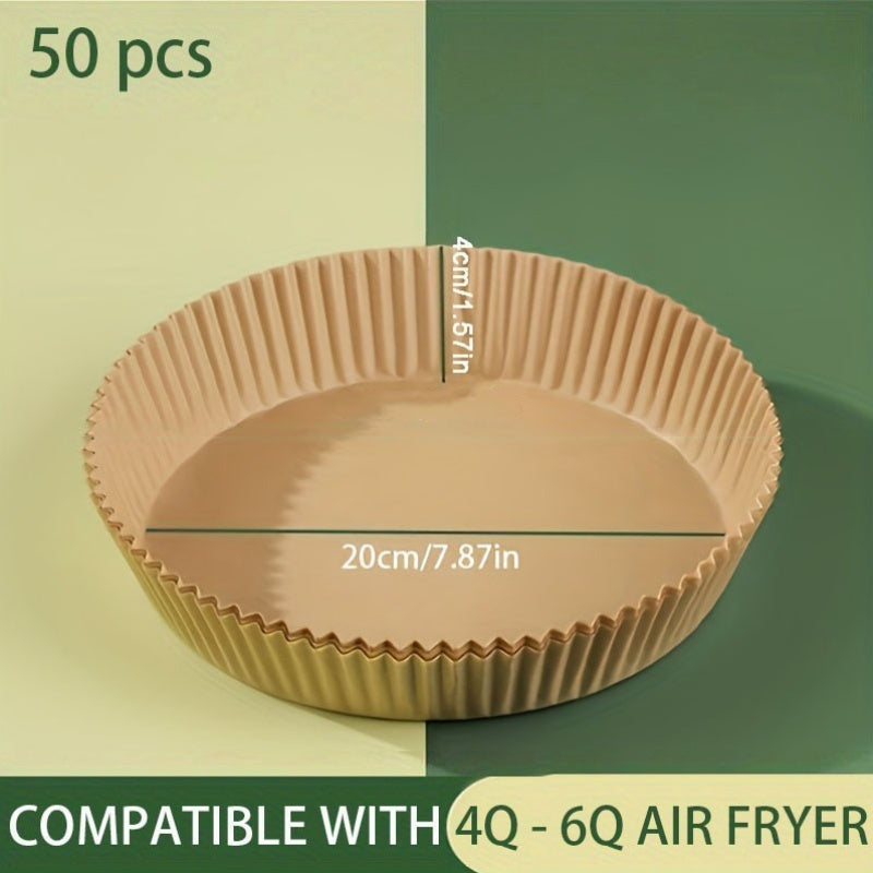 Air Fryer Disposable Paper Liners - 50/100 PCS, 16.0-20.07cm, Non-Stick Parchment Paper for Frying, Baking, Cooking, Roasting - Suitable for 2-8 QT Air Fryers