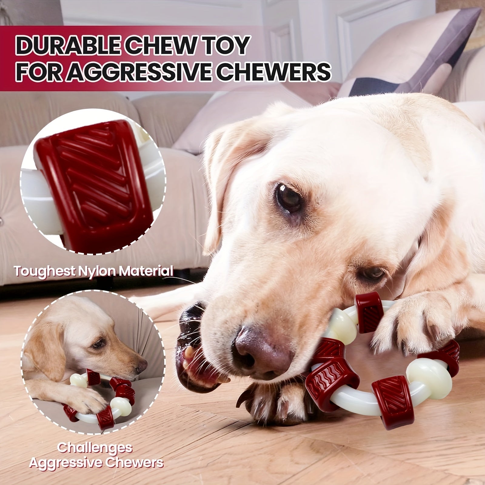 Chew Toy For Aggressive Chewers, Tough Chew Toys For Aggressive Chewers Dogs, Dog Toys For Aggressive Chewers, Durable Nylon Ring Dog Chew Toys, Beef Flavor - Kerala Elegance