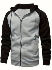 Men's Colorblock Hooded Jacket For Sports Outdoor, Stylish Leisure Outwear