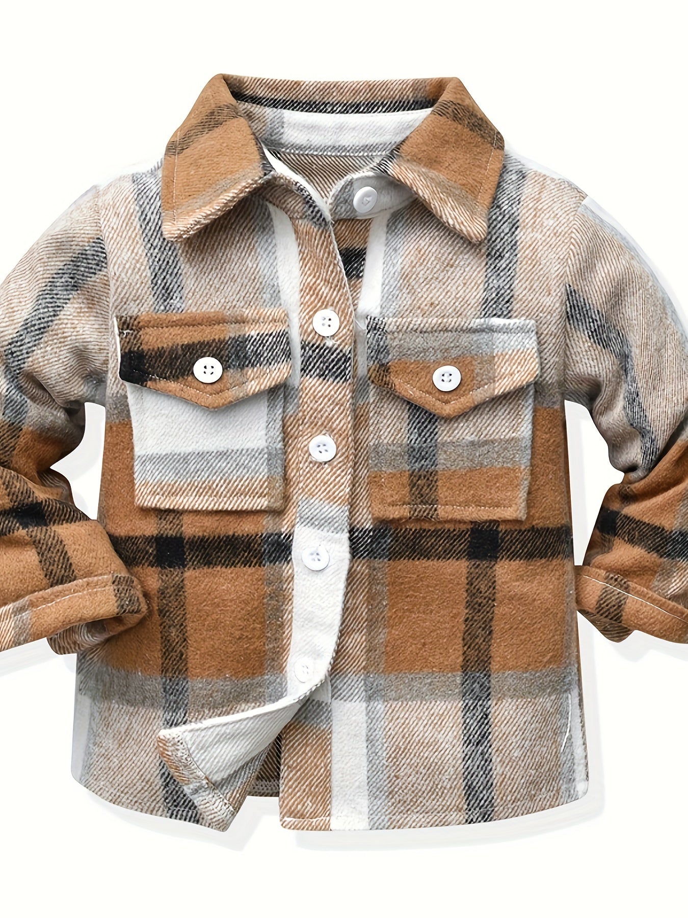 Kids Casual Plaid Button-Down Shirts, Polyester Blend, Lapel Collar, Non-Stretch, Long Sleeve, Regular Length, Spring/Fall, Single Breasted Pajama Top, Ages 12 & Under