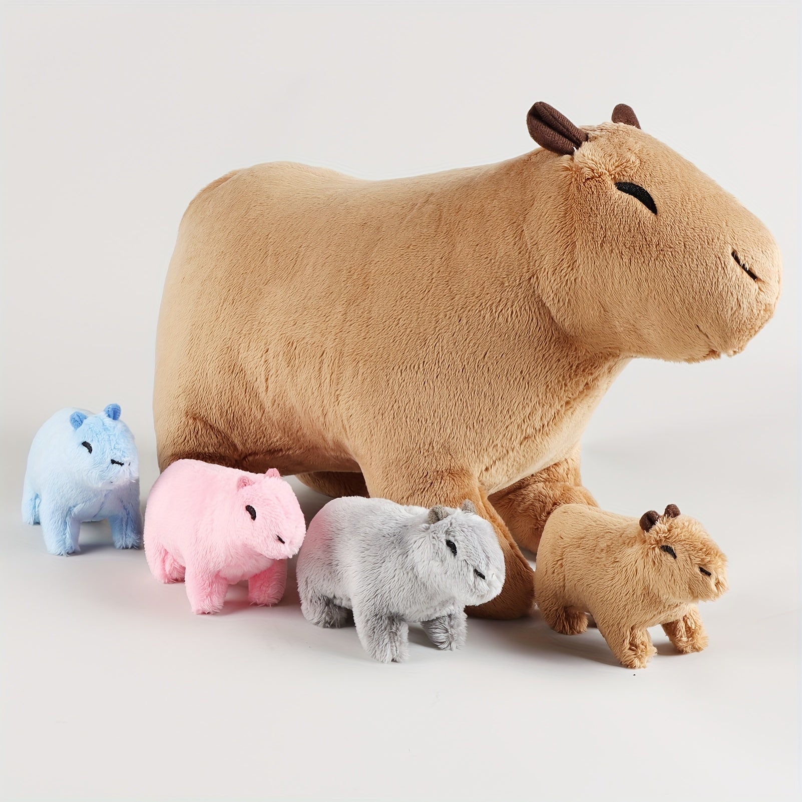 Adorable 34cm/13.38in Capybara Plush Dolls With 4 Baby Plush In Her Tummy - Perfect Gift For Kids Of All Ages! As Halloween, Chrismas Gift