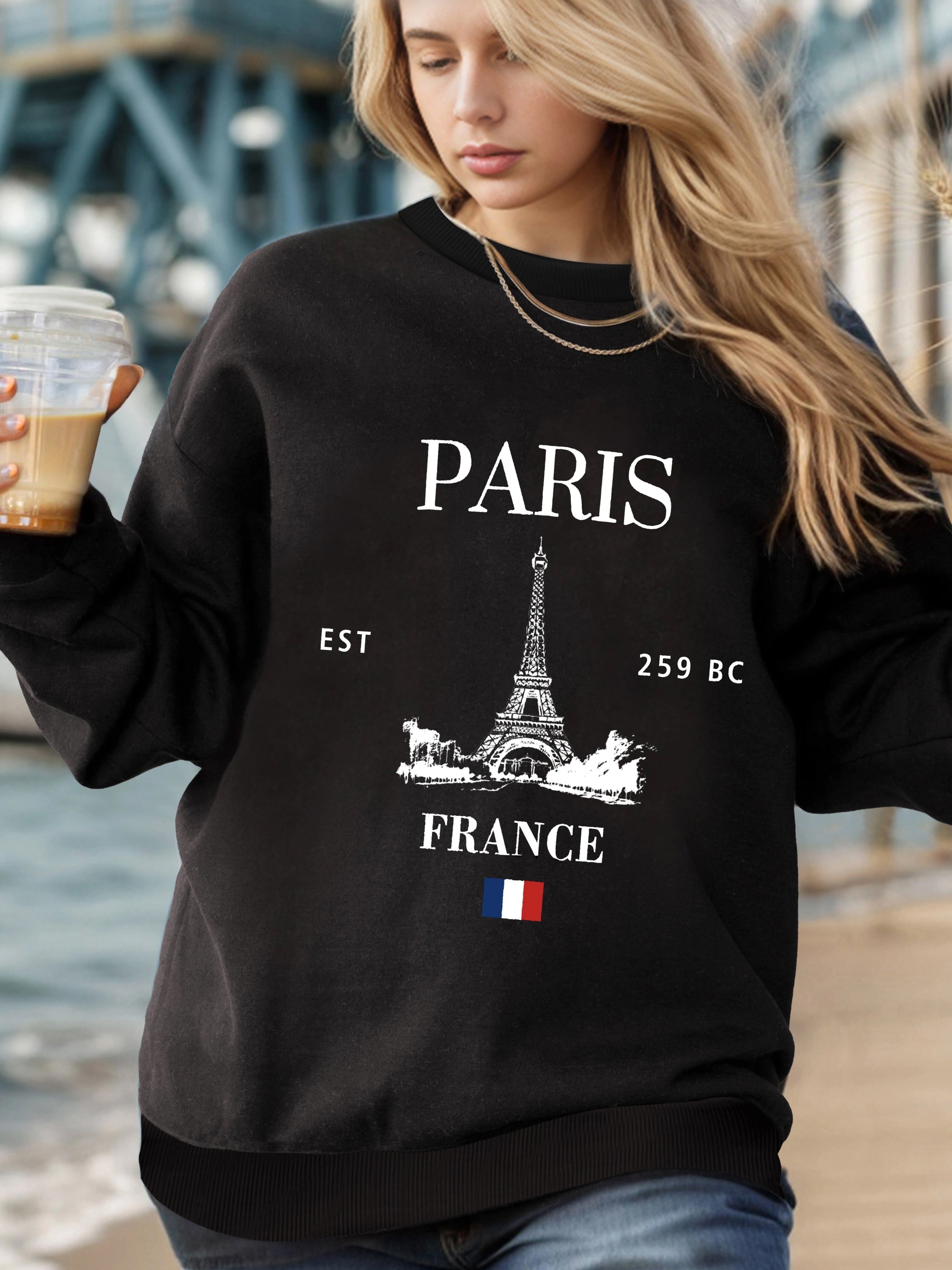 Parisian Chic Sweatshirt - Relaxed Fit, Long Sleeve, Crew Neck, Casual Style for Women - Perfect for Everyday Wear, Womens Clothing