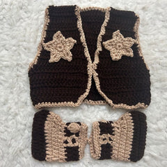 Adorable Cowboy Photo Prop for Newborn Babies - Handmade Woolen Yarn Knitting Costume