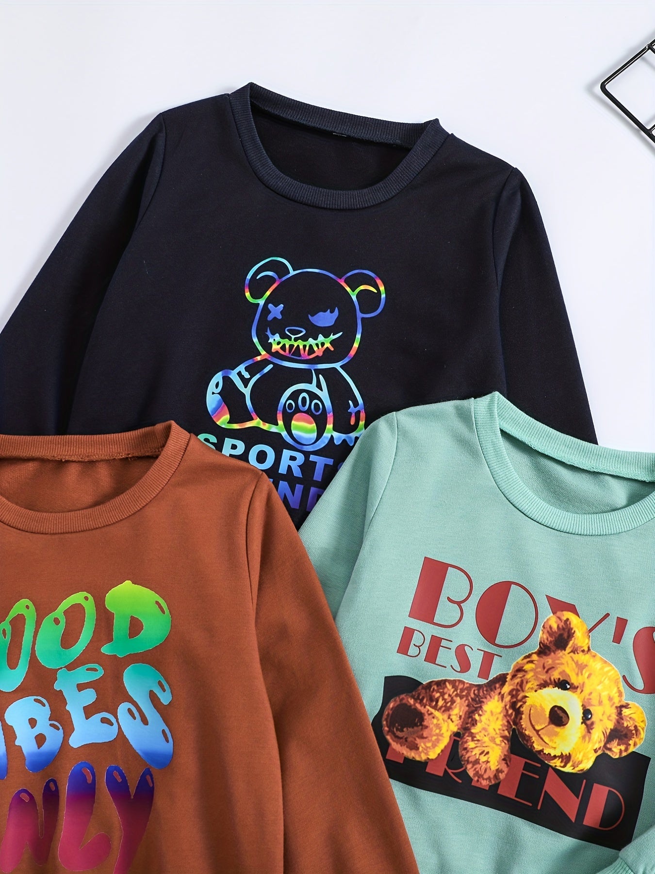 3pcs Toddler Boys Cartoon Sweatshirt Set - Letter Print Long Sleeve Tops, Comfortable & Stylish for Spring, Fall, Winter - Adorable Casual Wear